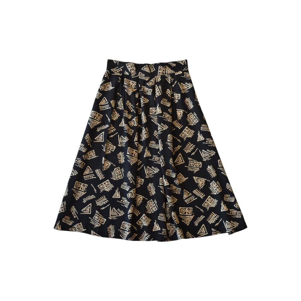 Vintage Geometric Tribal Ethnic Pattern Pleated Midi Skirt Size Large